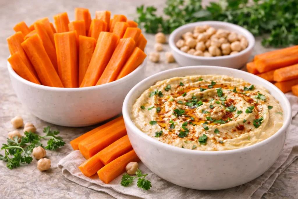 Carrot sticks and hummus