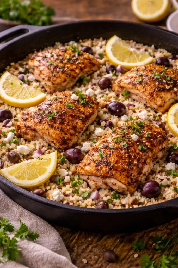Greek Chicken and Rice Skillet