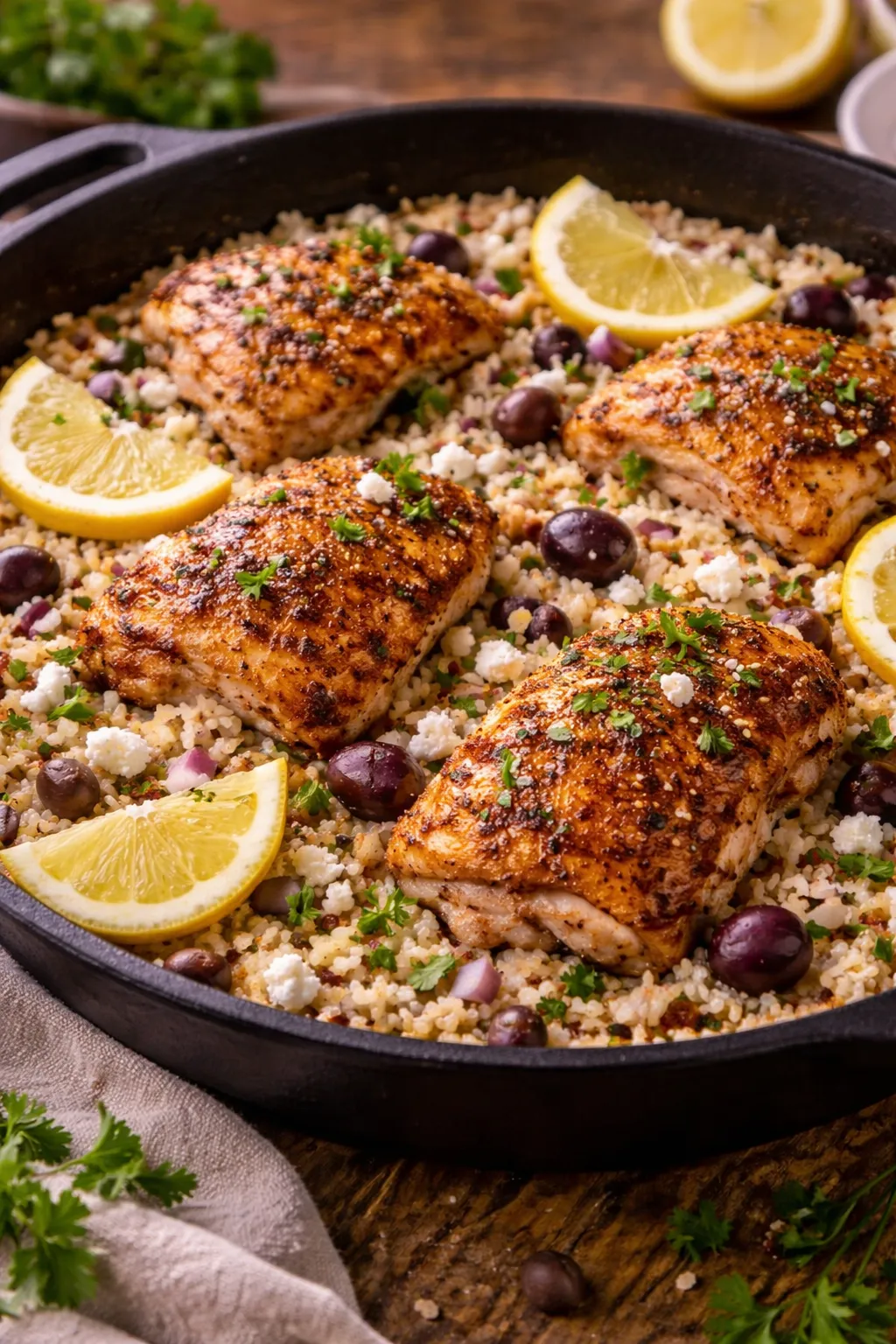 Greek Chicken and Rice Skillet